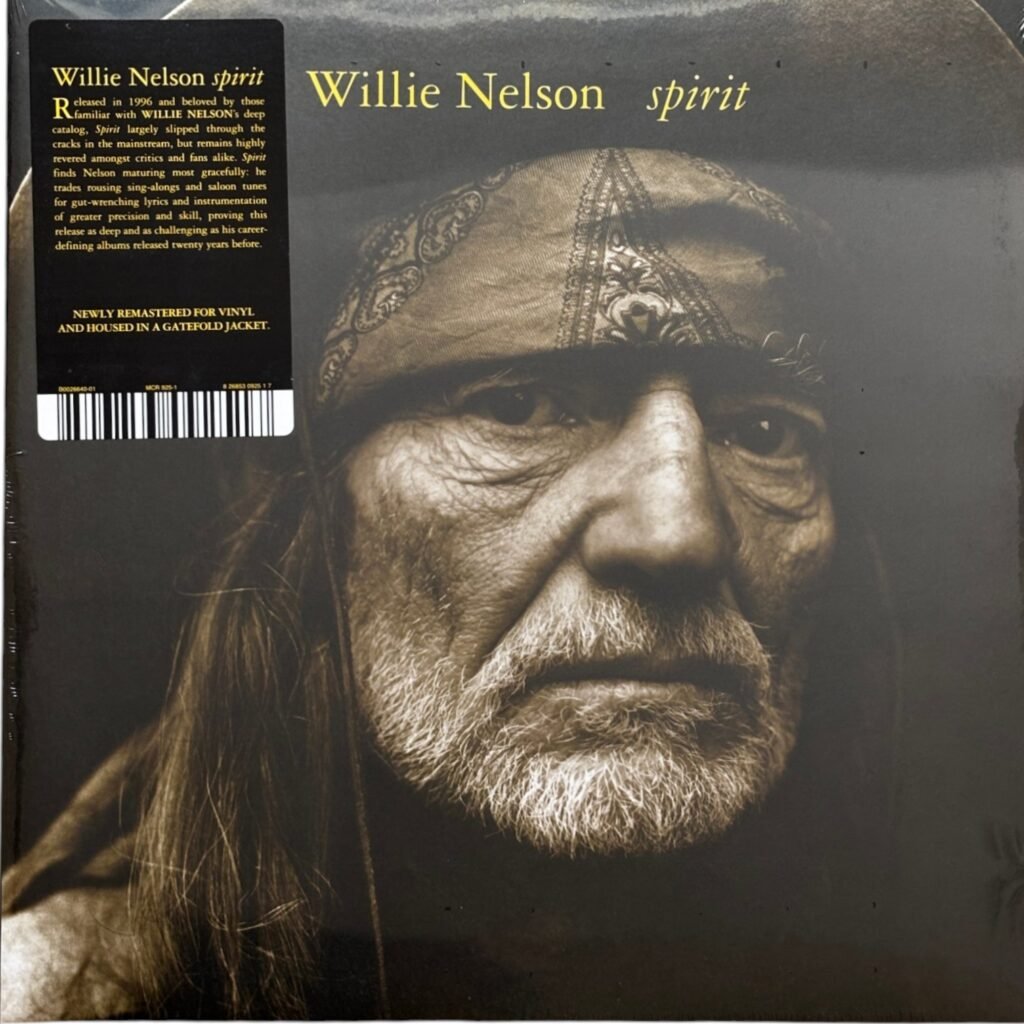 Front cover of Willie Nelsons Spirit vinyl album featuring a close-up portrait.