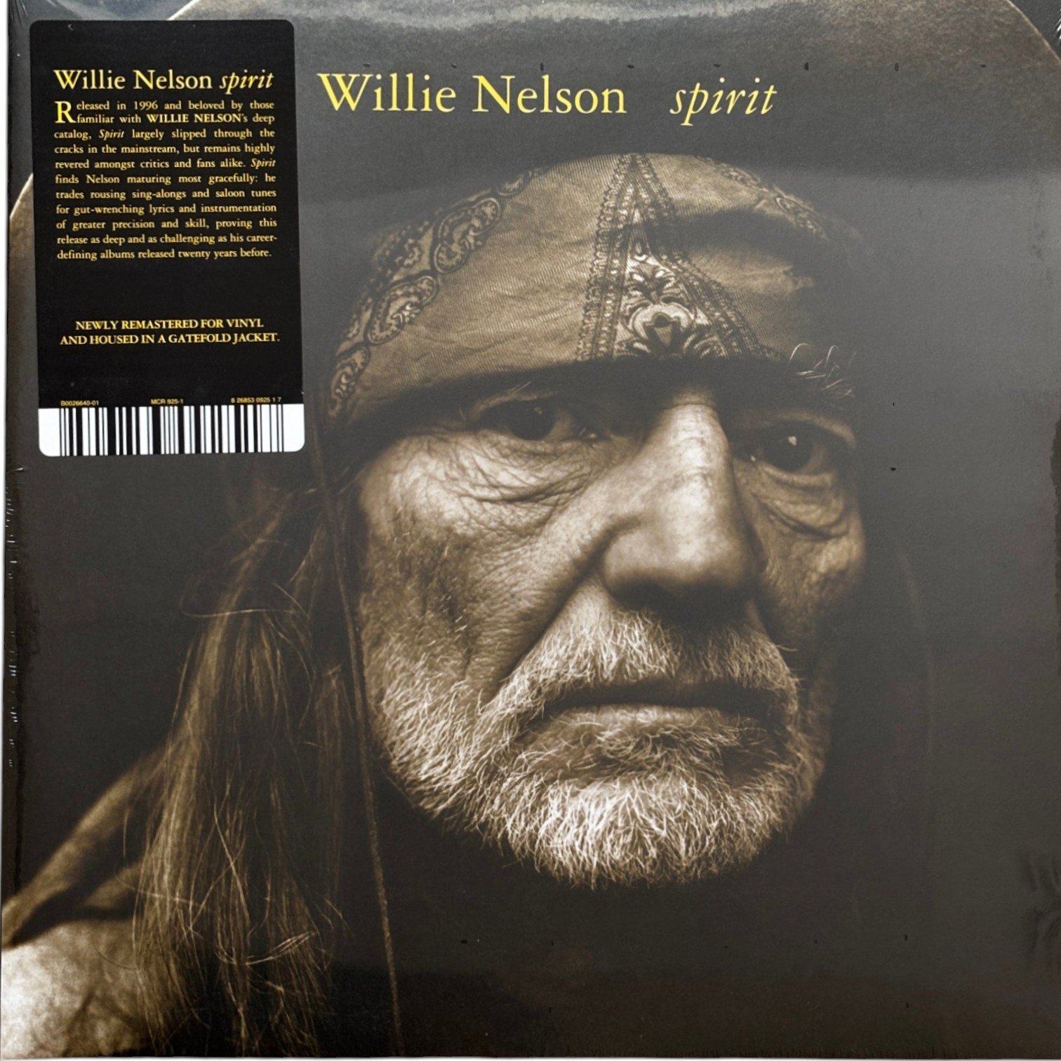 IMG_8495 Front cover of Willie Nelsons Spirit vinyl album featuring a close-up portrait.