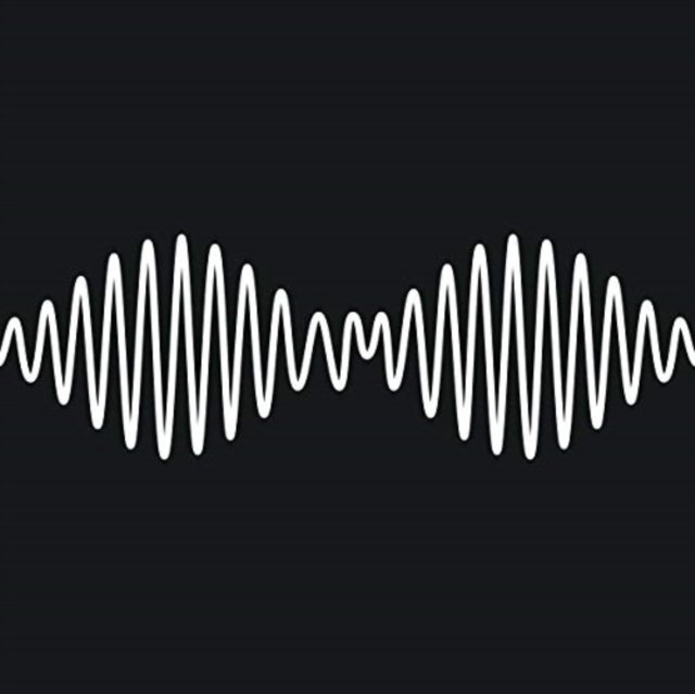 Arctic Monkeys AM album cover featuring a white audio waveform on a black background.