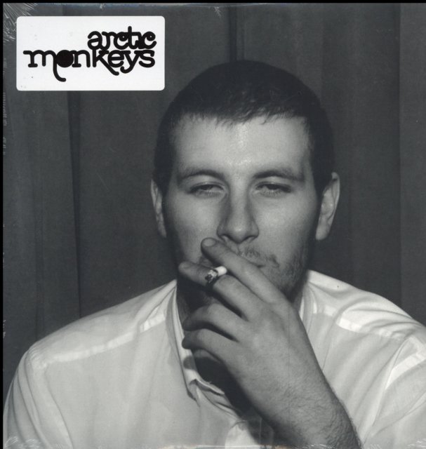 Black and white cover art for Arctic Monkeys debut album featuring a man smoking.