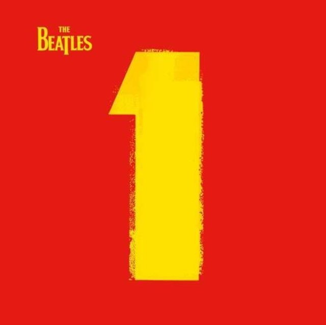 The Beatles 1 album cover art featuring a yellow numeral on a red background.