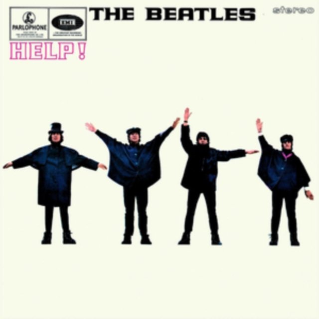 The Beatles 1965 Help! album cover featuring four band members in flag semaphore poses.