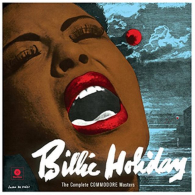 Billie Holiday: The Complete Commodore Masters album cover featuring an illustrated singing portrait.