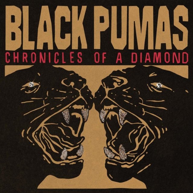 Black Pumas Chronicles of a Diamond album cover featuring two roaring panthers with diamond teeth.