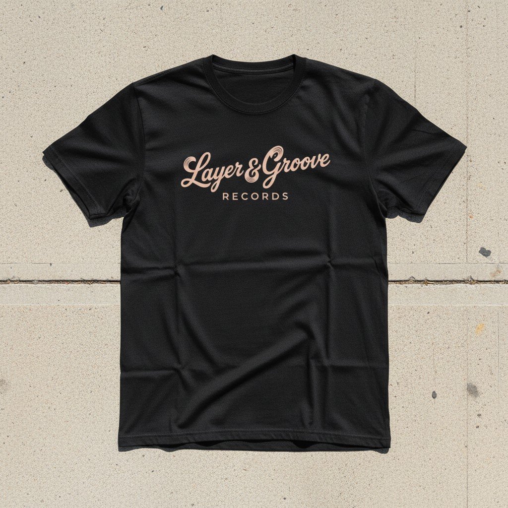 black tee with salmon colored logo