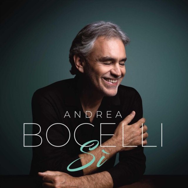 Andrea Bocellis album cover for Sì, featuring a smiling portrait of the tenor.