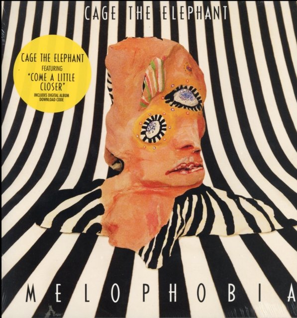 Cage the Elephant Melophobia vinyl record cover featuring surreal artwork with optical illusion stripes.