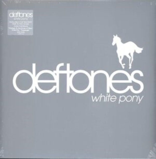 Front cover of the Deftones album White Pony with a white pony silhouette.
