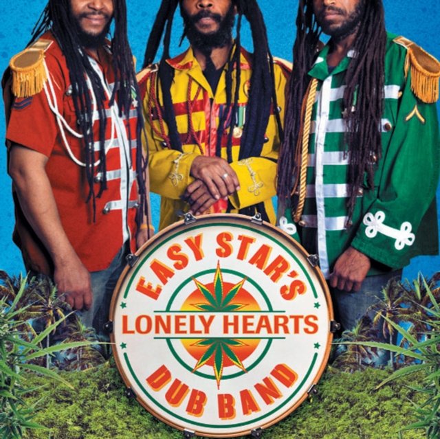 Easy Stars Lonely Hearts Dub Band reggae album cover with dreadlocked musicians in military jackets.