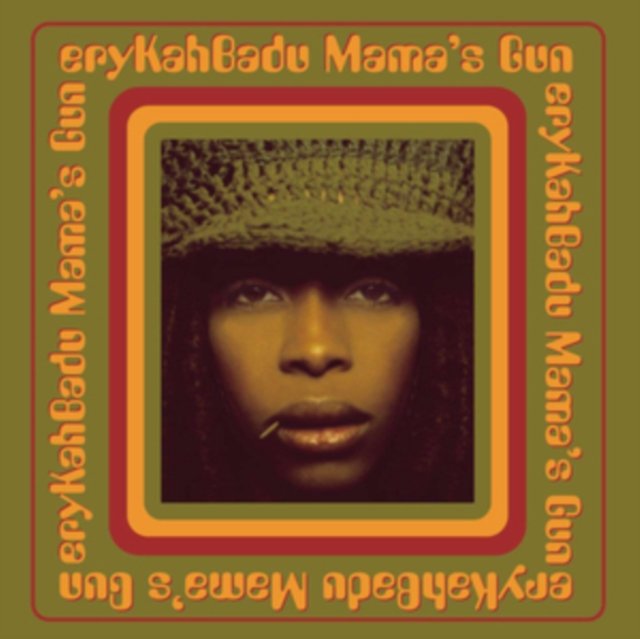 Album cover art for Erykah Badus Mamas Gun featuring a retro sepia portrait.