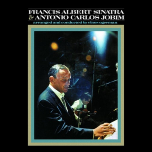 Francis Albert Sinatra & Antonio Carlos Jobim album cover showing the duo in studio.