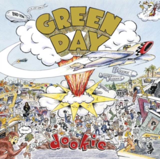 Green Days 1994 Dookie album cover featuring a chaotic comic-style illustration.