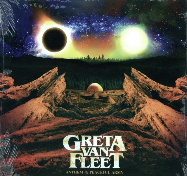 Surreal album cover art for Greta Van Fleets Anthem of the Peaceful Army.