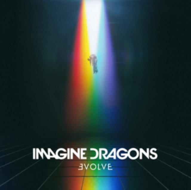 Imagine Dragons Evolve album cover featuring a figure floating in a rainbow light beam.