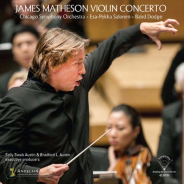 Album cover for James Matheson Violin Concerto featuring conductor Esa-Pekka Salonen.