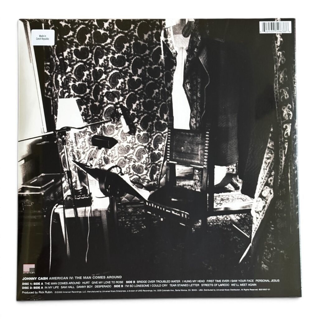 Back cover of Johnny Cashs vinyl album American IV: The Man Comes Around.