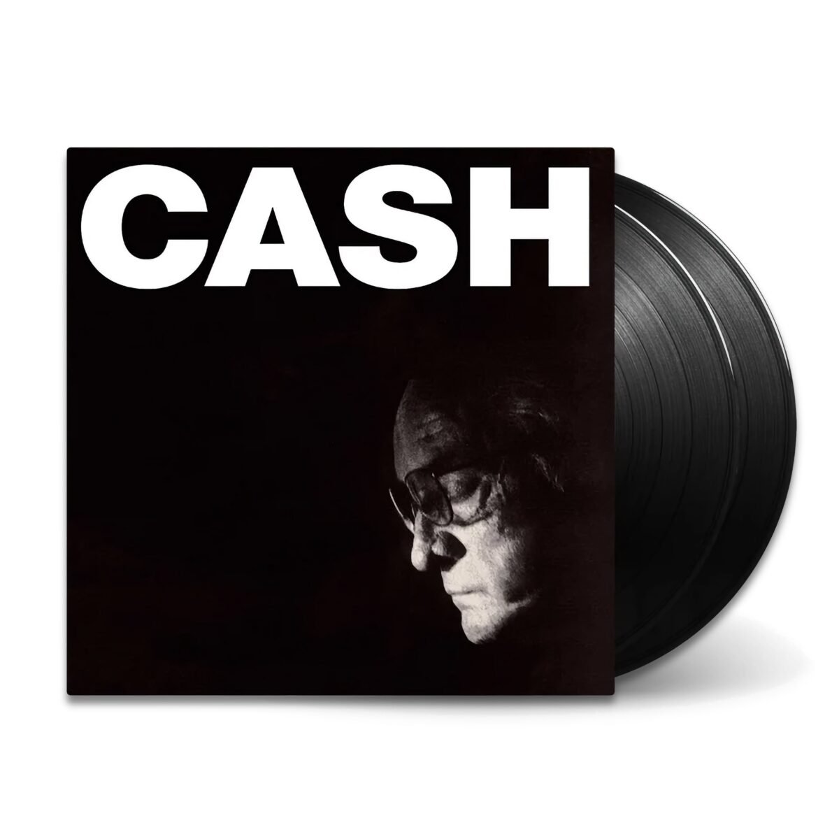 Johnny Cash double vinyl album featuring two black LPs extending from the sleeve.