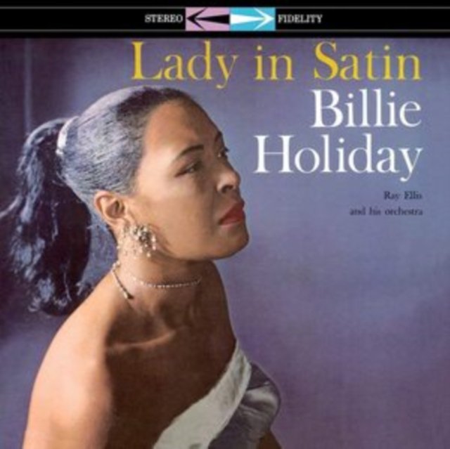 Album cover for Lady in Satin featuring a portrait of jazz singer Billie Holiday.