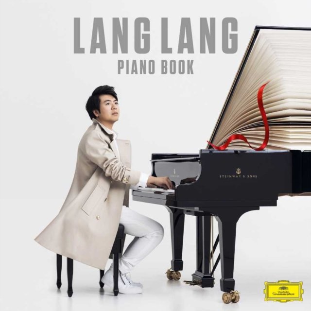 Lang Langs Piano Book album cover showing a grand piano with fanning book pages.