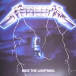 Metallicas Ride the Lightning album cover featuring an electric chair struck by blue lightning.
