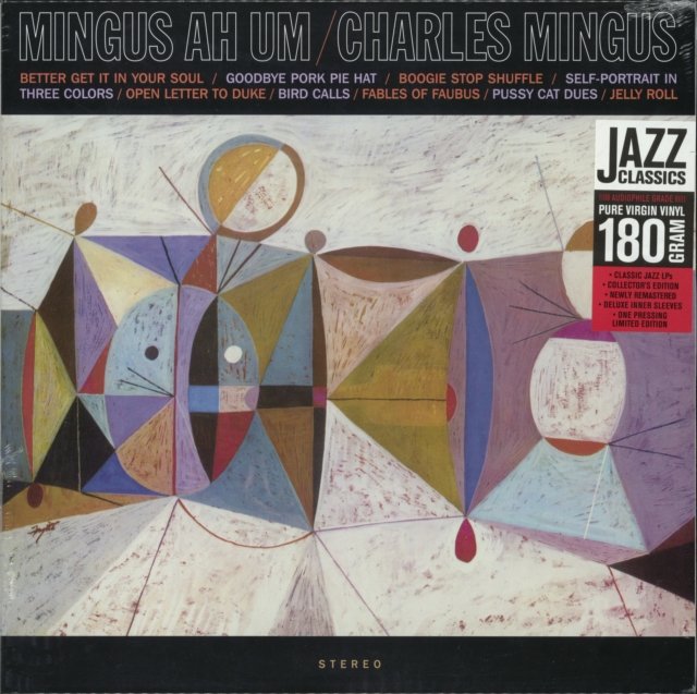Front cover of Charles Mingus Ah Um vinyl record album featuring abstract modernist artwork.