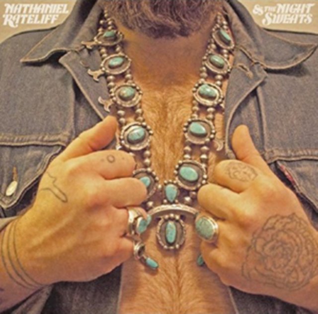 Album cover for Nathaniel Rateliff & The Night Sweats featuring a turquoise squash blossom necklace.