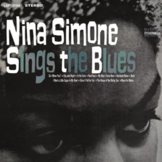 Nina Simone Sings the Blues album cover featuring a close-up monochrome portrait.