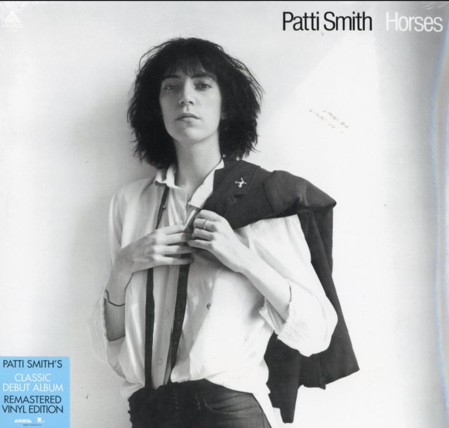 Black and white vinyl cover art for Patti Smiths debut album, Horses.