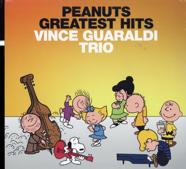 Peanuts Greatest Hits album cover by Vince Guaraldi Trio featuring Snoopy and friends.