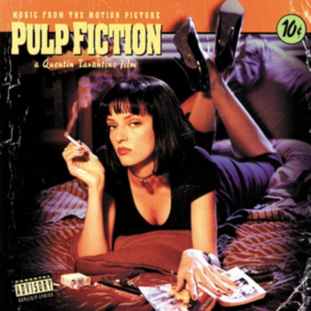 Pulp Fiction soundtrack album cover featuring Uma Thurman as Mia Wallace lying on a bed.