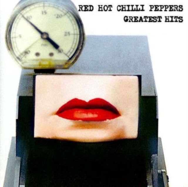 Red Hot Chili Peppers Greatest Hits album cover with surreal mechanical artwork and red lips.