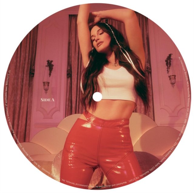Side A vinyl picture disc featuring a woman posing in glossy red pants.