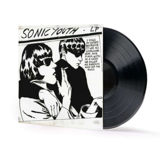 Sonic Youth Goo vinyl record album sleeve with exposed black LP disc.
