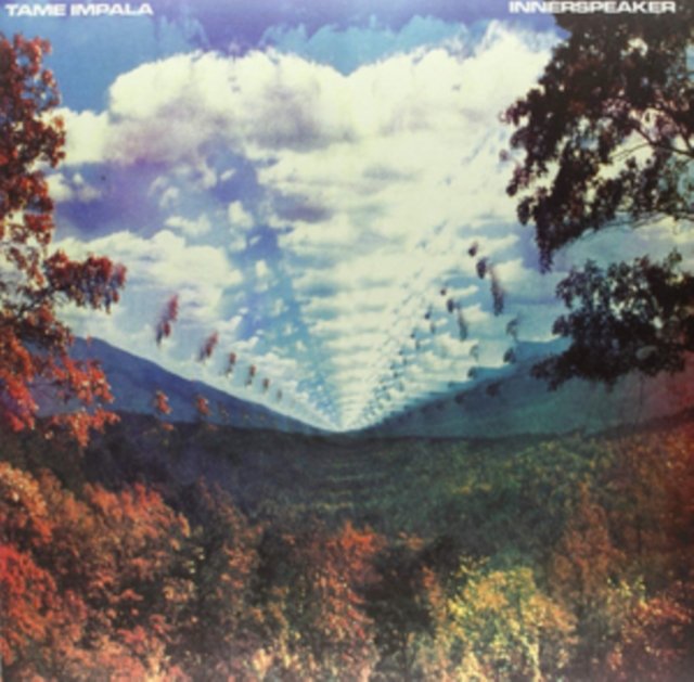 Tame Impalas Innerspeaker album cover art featuring an infinitely repeating psychedelic landscape.