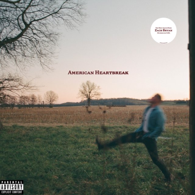 Album cover for Zach Bryans American Heartbreak featuring a man leaping in a field.