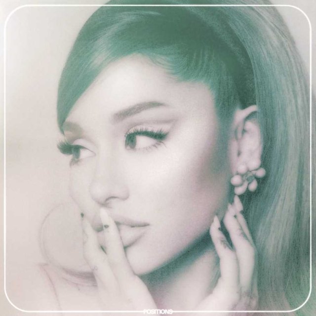 Retro 1960s-style album cover art for Positions by Ariana Grande.