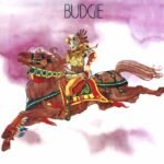 Surreal fantasy illustration of a budgie-headed knight riding a leaping brown horse.