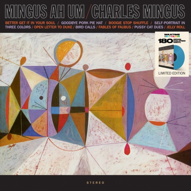 Album cover for Charles Minguss landmark jazz album Mingus Ah Um with abstract artwork.