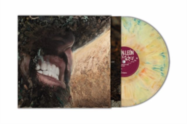 Custom splatter vinyl LP record featuring a colorful disc and an illustrated album sleeve.