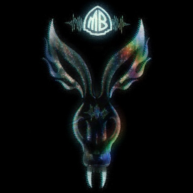 Dark cyberpunk demonic rabbit artwork featuring glowing neon ears and a soundwave logo.