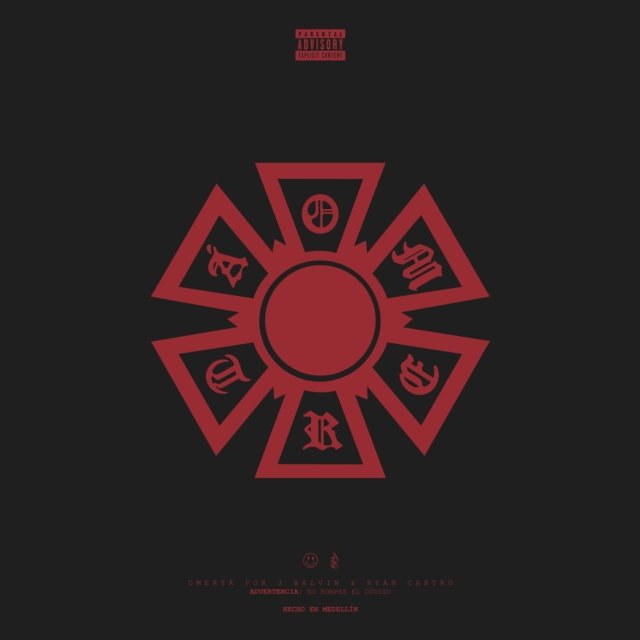 Dark album cover featuring a bold red gothic emblem and parental advisory badge.
