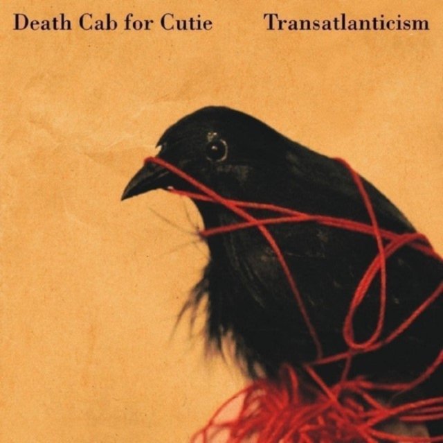 Death Cab for Cuties Transatlanticism album cover featuring a crow tangled in red thread.