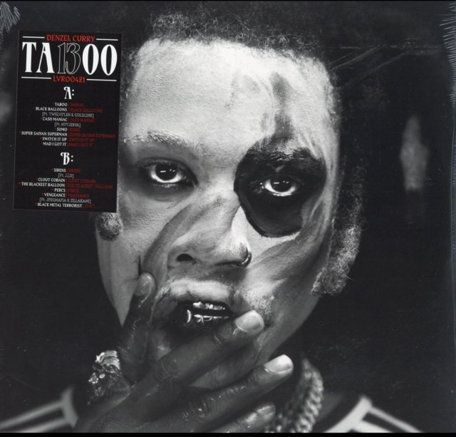 Denzel Curry TA13OO vinyl album cover with a black-and-white portrait of the artist.