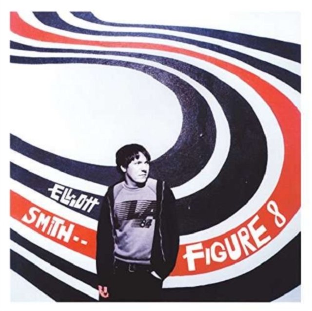Elliott Smith on the album cover for Figure 8 surrounded by red and black swirling lines.
