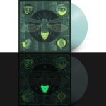 Glow-in-the-dark firefly vinyl record shown in normal and dark lighting.
