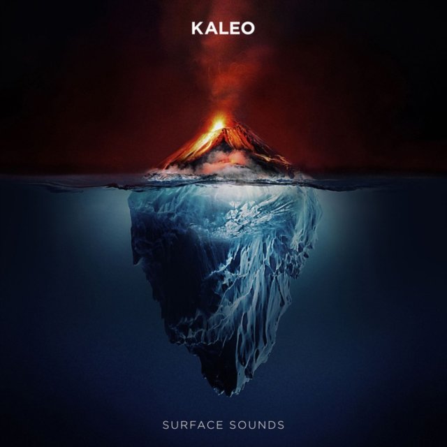 KALEO Surface Sounds album cover featuring a volcanic peak above a submerged iceberg.