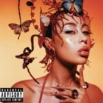 Album cover portrait of Kali Uchis featuring a blue butterfly headpiece and warm lighting.