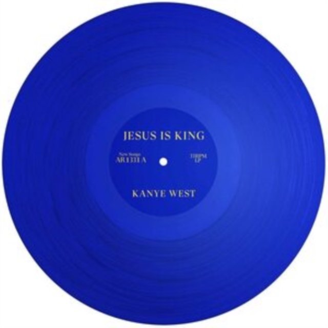 Kanye Wests Jesus Is King album cover featuring a blue vinyl record.