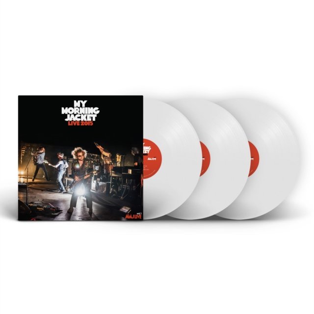 My Morning Jacket Live 2015 album cover with three white vinyl records.