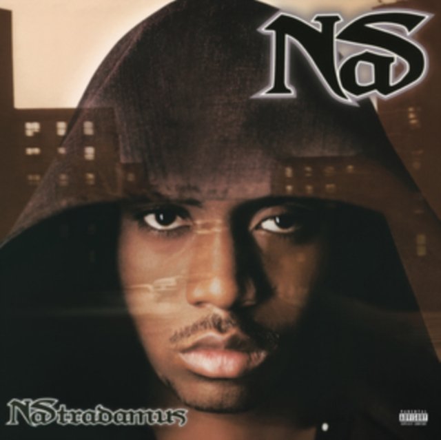Album cover for Nastradamus by hip-hop artist Nas featuring a dark urban portrait.